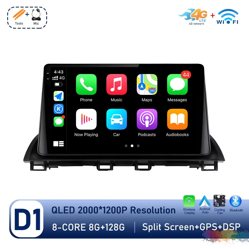 Car Radio Stereo Player for Mazda 3 Axela 2013 - 2018 Android Auto Wireless Carplay WiFi BT GPS Navigation QLED Screen Head Unit