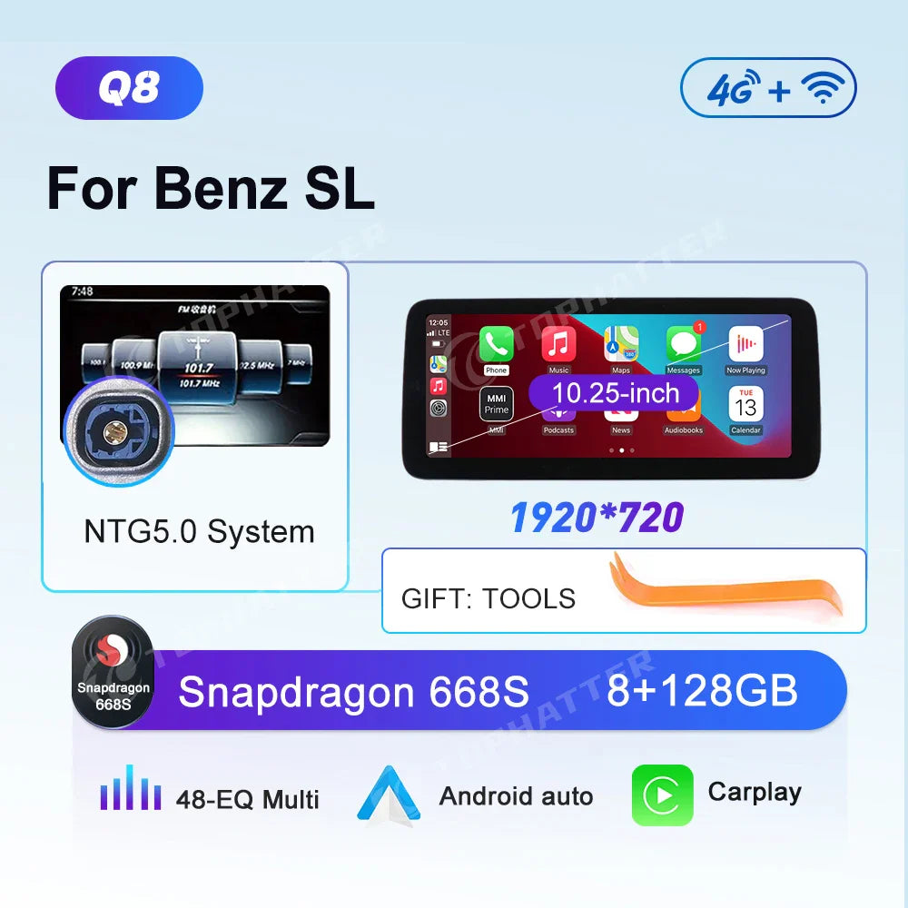 10.25 Car Radio For Mercedes Benz SL SLK SLC R231 R172 CarPlay Android Auto Multimedia Player 668S Head Unit Screen DSP Video