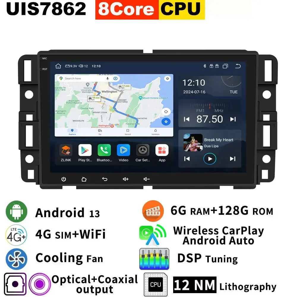 Android 13 Qualcomm 665 8G+256G Car GPS Radio For GMC Sierra Yukon Chevrolet Avalanche Silverado Buick Enclave CarPlay Audio DSP