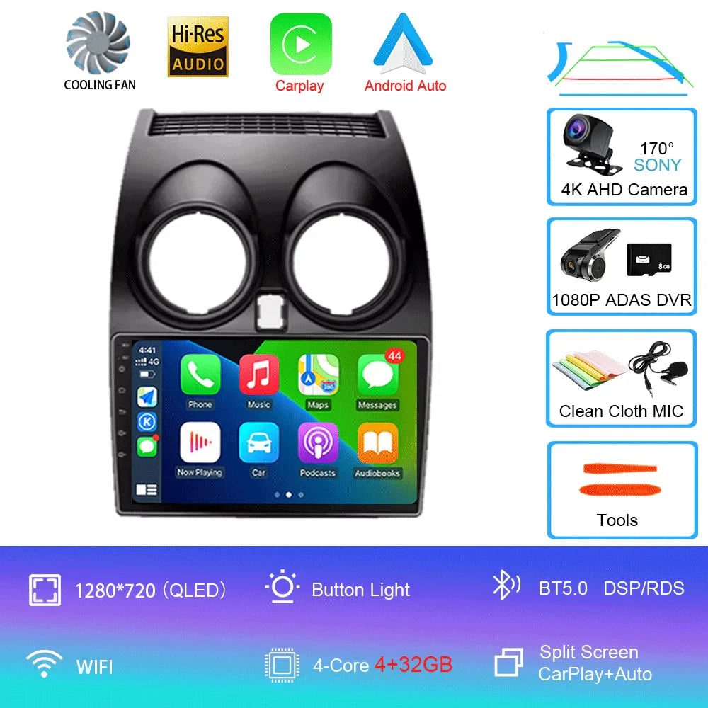 Android 14 2 DIN untuk Nissan Qashqai 1 J10 2006-2014 Radio Mobil Navigasi Pemutar Multimedia DVD Carplay Stereo Speaker Unit Ke
