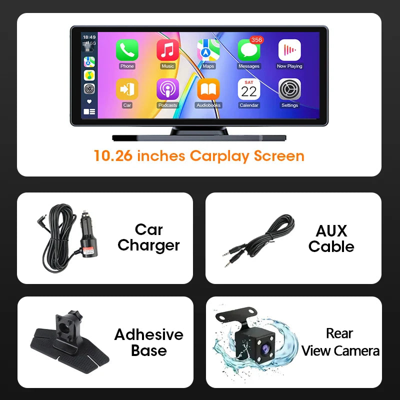"10.26'' Android Auto/Apple Carplay Touch Screen - AUX USB Bluetooth Car Radio with Split View & Steering Wheel Control"