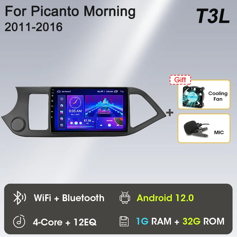 2 Din Android 12 Car Radio Carplay for KIA PICANTO Morning 2 2011 2012 2013 2014 2015 2016 Multimedia Player Navigation DVD Head