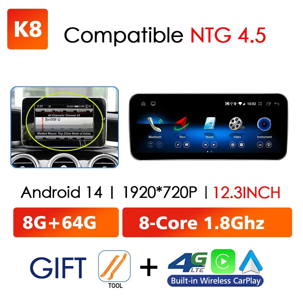 Android 14 Car Multimedia Player For Mercedes Benz W176 C117 X156 W463 2012-2018 GPS Touch Screen Navi Video Stereo WIFI Carplay