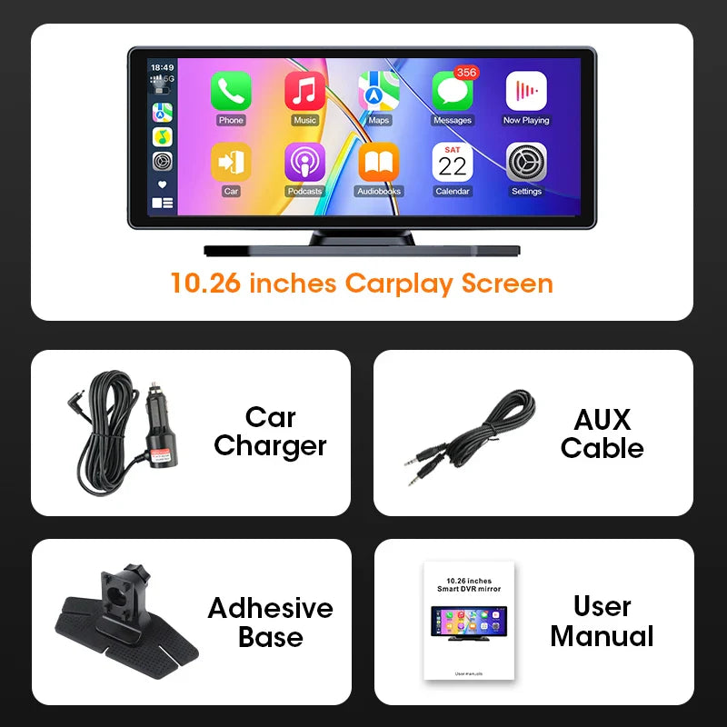 "10.26'' Android Auto/Apple Carplay Touch Screen - AUX USB Bluetooth Car Radio with Split View & Steering Wheel Control"