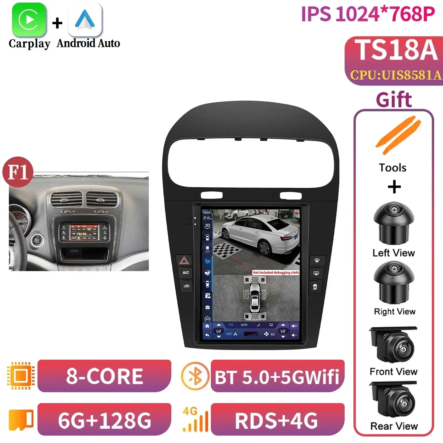 9.7inch Android 14 For Dodge Journey Fiat Freemont 2012-2014 Car Radio Multimedia Intelligent GPS Bluetooth Carplay Touch Screen