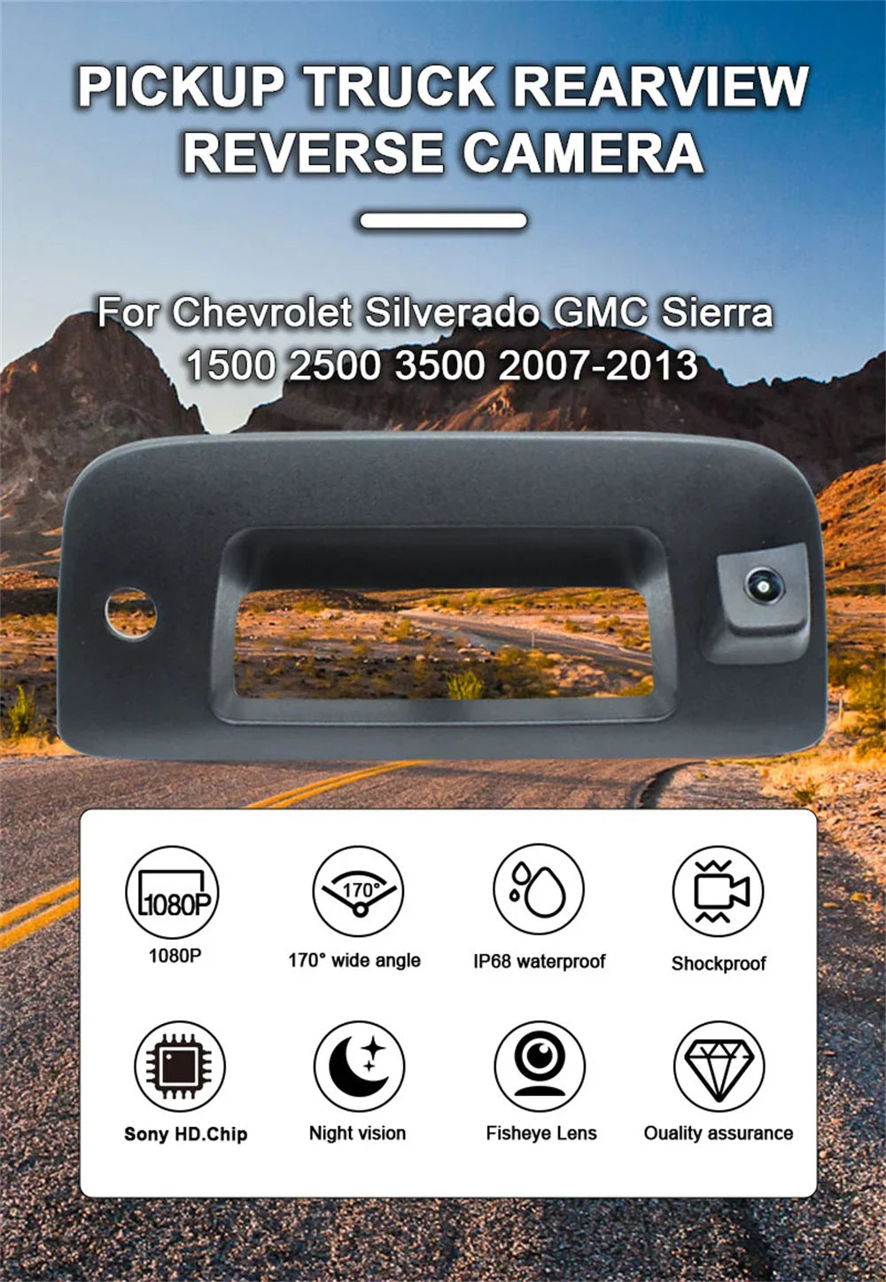 For Chevrolet Silverado GMC Sierra 1500 2500 3500 2007-2013 Pickup Trunk Handle Camera 170°AHD 1920x1080P Car Rear View Camera