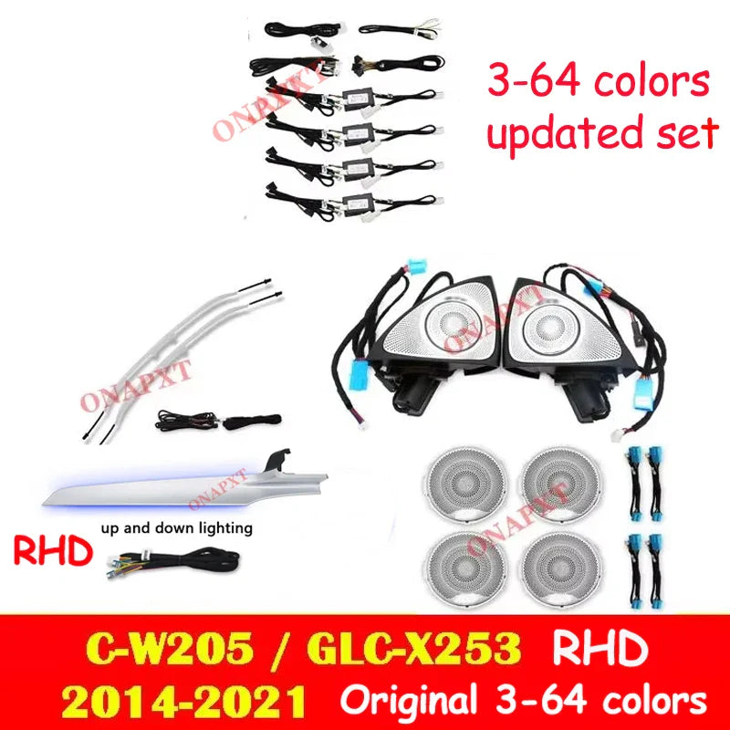 RHD AMbient Light For Benz C/GLC Coupe W205 X253 C43 C63 C200 C180 Decorative LED Strip Light 3D Tweeter Speaker Lamp