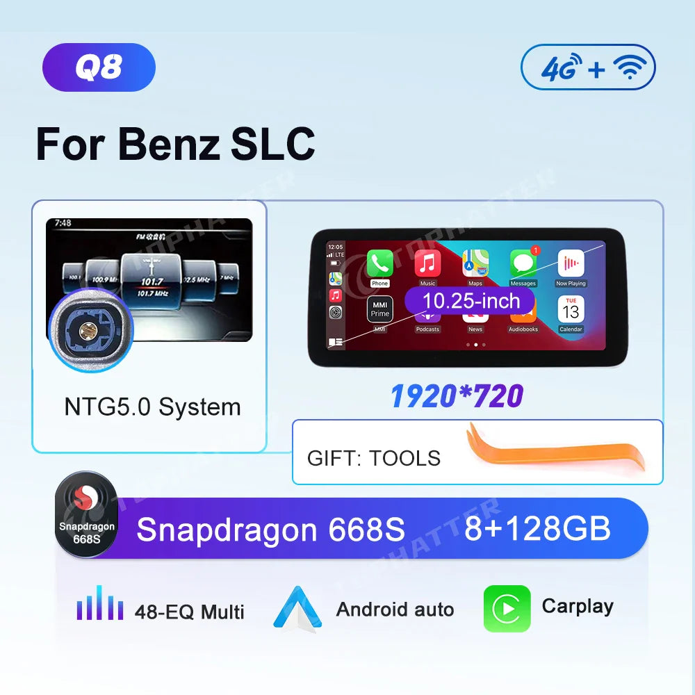 10.25 Car Radio For Mercedes Benz SL SLK SLC R231 R172 CarPlay Android Auto Multimedia Player 668S Head Unit Screen DSP Video