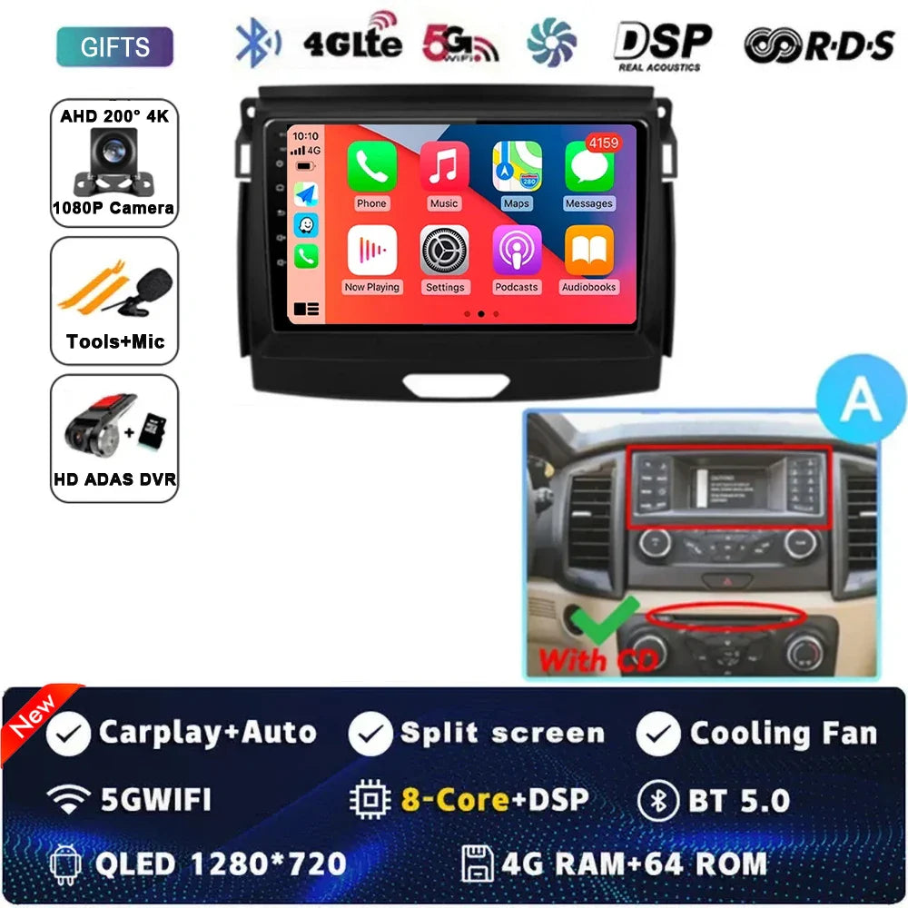 Android 15 Car Radio Stereo QLED Screen For Ford Ranger 2015 2016 2017 2018 2019-2022 GPS Multimedia Carplay Autoradio Head unit