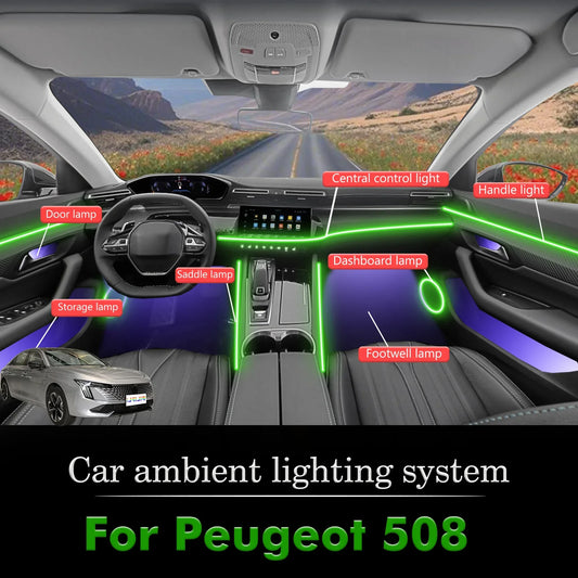For Peugeot 508 Smart Remote Control Car Interior Ambient Light RGB 64 Colors LED Energy Saving Efficient Lamp Kit
