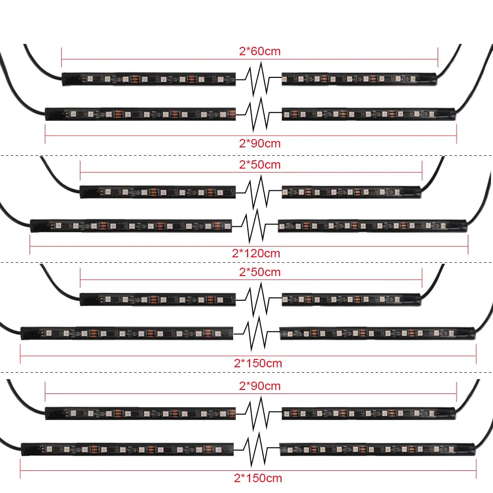 Neon LED RGB Car Underglow Bottom Light Remote/APP Control Flexible Waterproof LED Strip Car Underbody Light Decorative Lamp 12V