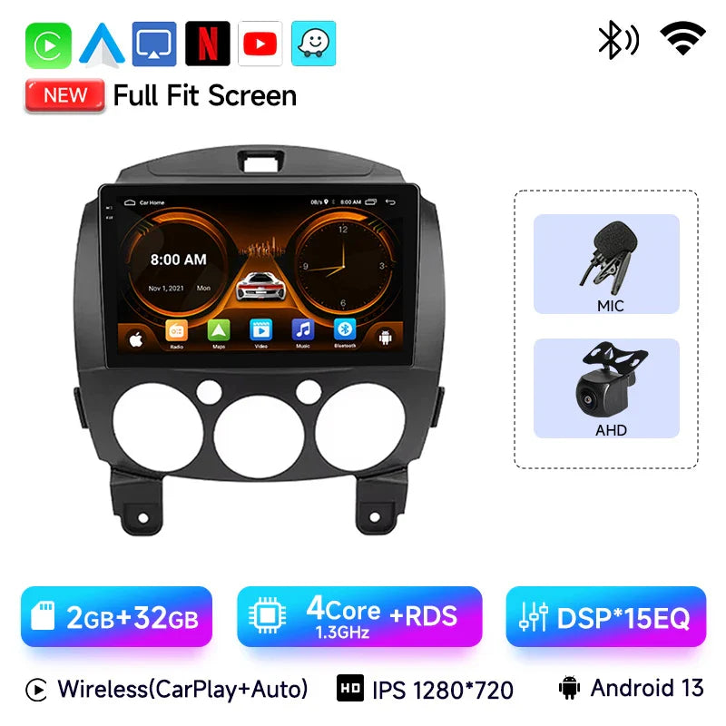 JIUYIN Android 13 Car stereo Radio Multimedia Video Player Navigation GPS For MAZDA 2 Mazda 2 2007 - 2014 Head Unit Carplay