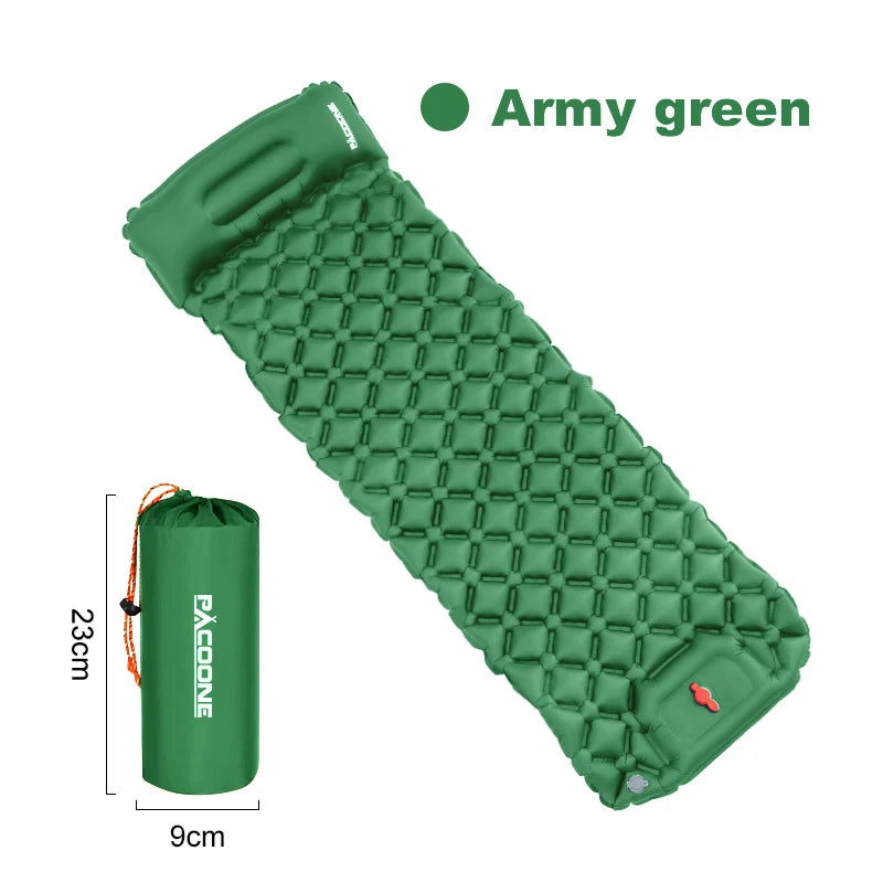 PACOONE Ultralight Outdoor Camping Sleeping Pad Air Mat Inflatable Mattress with Pillows Built-in Inflator Pump Travel Hiking