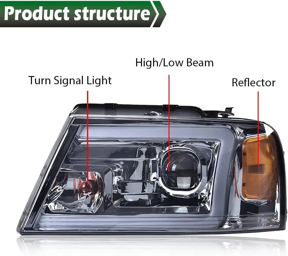 LED DRL Headlights for Ford F150 2004-2008 Smoke Chrome Style Compatible with Lincoln Mark Halogen Car Headlamp Upgrade