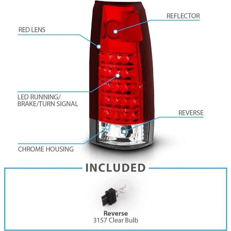 AmeriLite for 1988-1999 GMC Full Size C/K Pickup Truck Tahoe Suburban Crystal Red LED Replacement Tail Lights Assembly