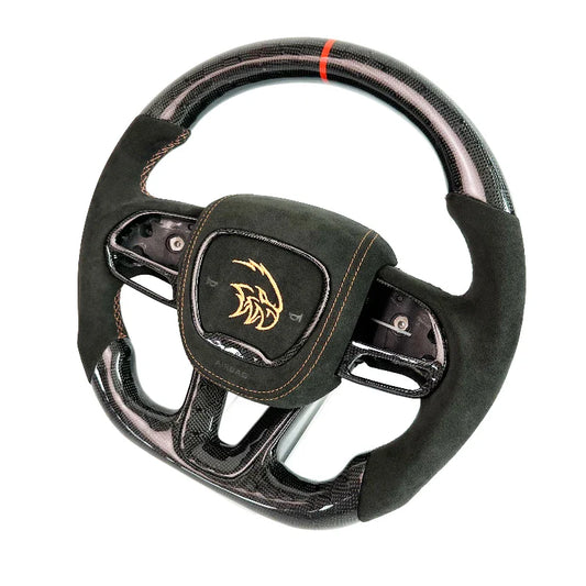 Real Carbon Fiber Steering Wheel Perforated Leather For Dodge Challenger Charger SRT HELLCAT 2015‑2022