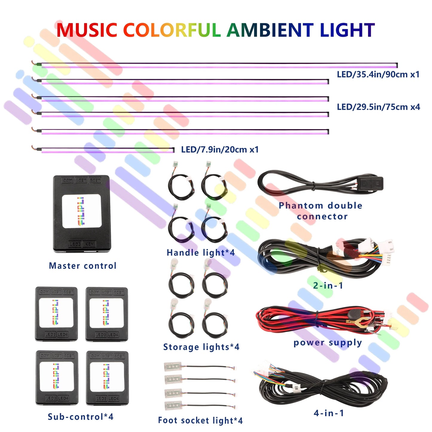 Car Symphony Ambient LED Lamp Strips Remote App Control Auto Interior Accessories 64 RGB Rainbow Atmosphere Acrylic Lights 22in1