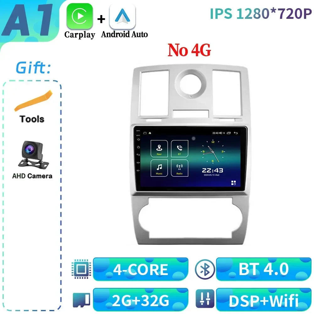 Android 14 For Chrysler 300C 2004-2011 Car Radio 4G GPS BT Carplay Navigation Wireless Bluetooth Carplay Head Unit Touch Screen