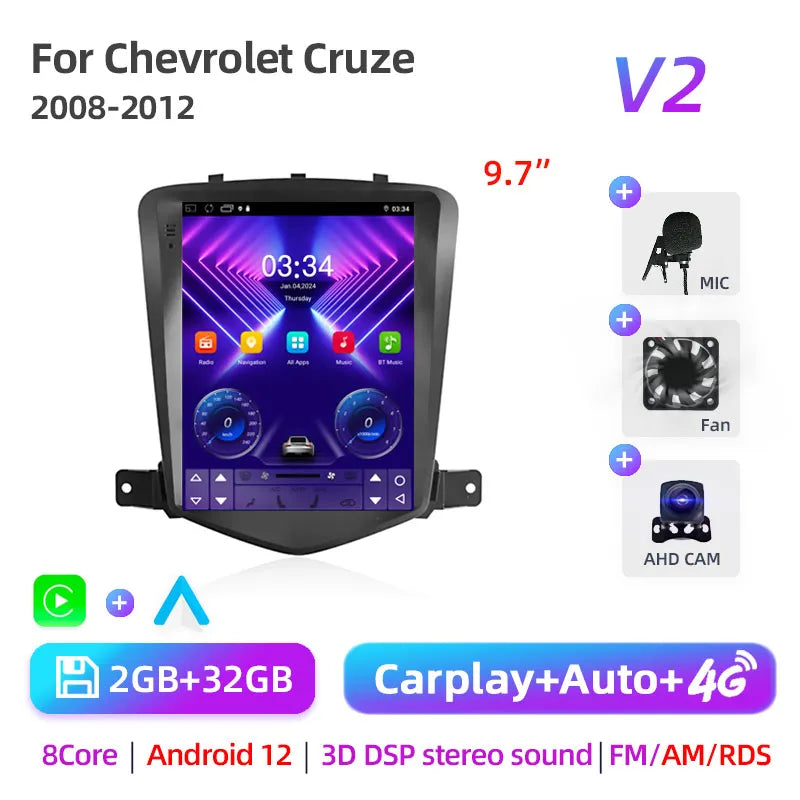 2Din Car Radio For Chevrolet Cruze J300 2008 2009-2012 Stereo Multimedia Video Player Navigation GPS Carplay 4G Android 11