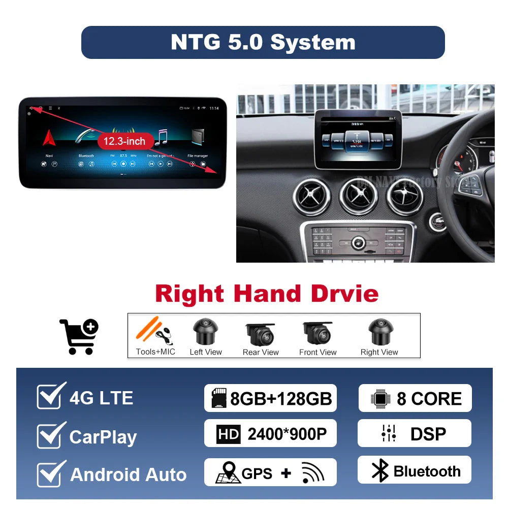 Wireless CarPlay Android Auto For Benz A Class 2013-2018 GLA Class 2015-2019 Navigation GPS Multimedia Display Head Unit BT DSP
