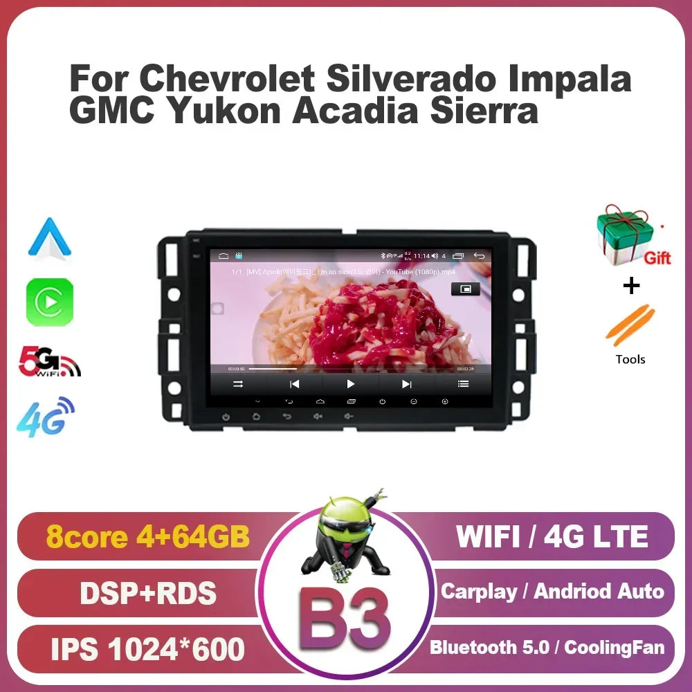 Stereo 2 Din Screen  Android 13  For Chevrolet Silverado Impala GMC Yukon Acadia Sierra Radio Multimedia Wireless