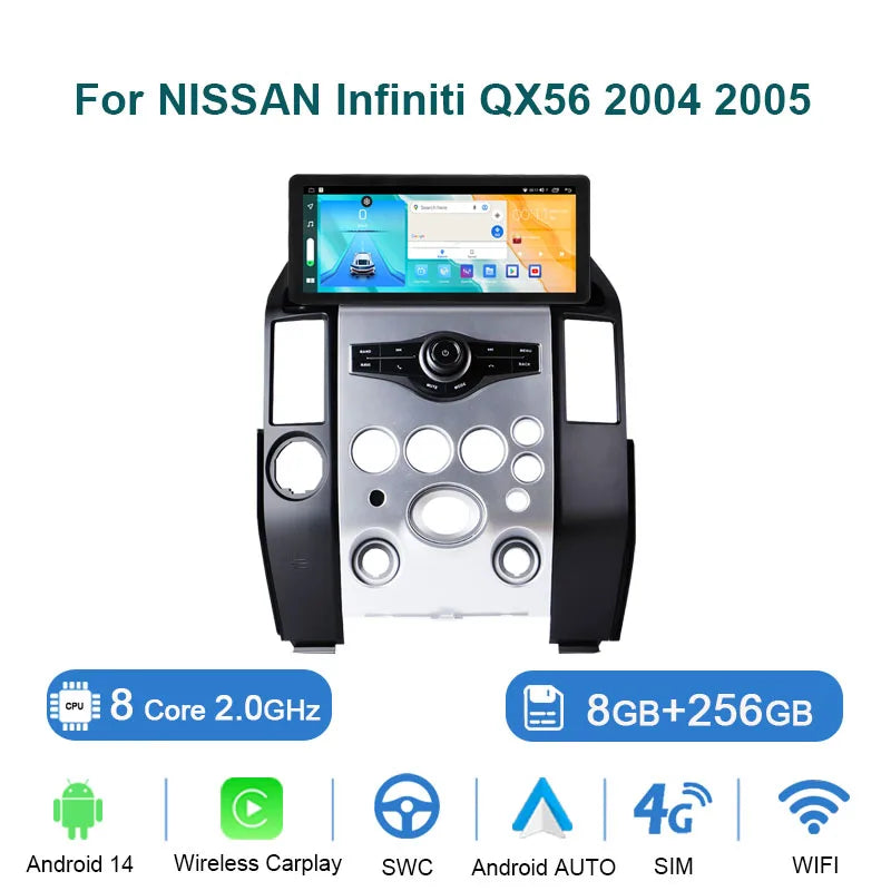 12.3" 4G Carplay Android 14 Car Radio Multimedia Video Player For NISSAN Infiniti QX56 2004 2005 Navigation GPS Head Unit