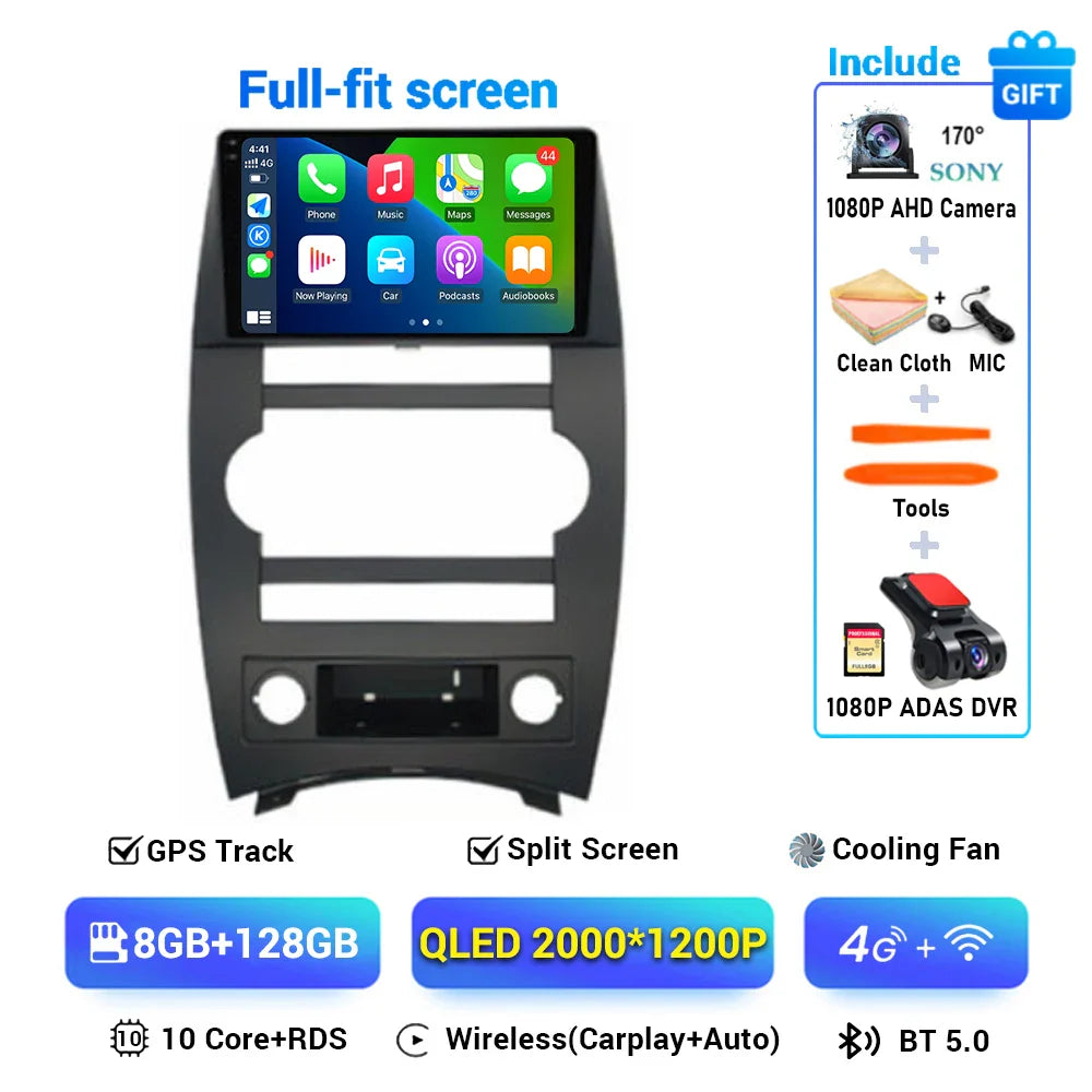 Android 14 Carplay Auto For Jeep Cherokee Commander XK 2005 2006 2007 2008 2009 2010 2011 Car Radio Multimedia Player GPS Stereo