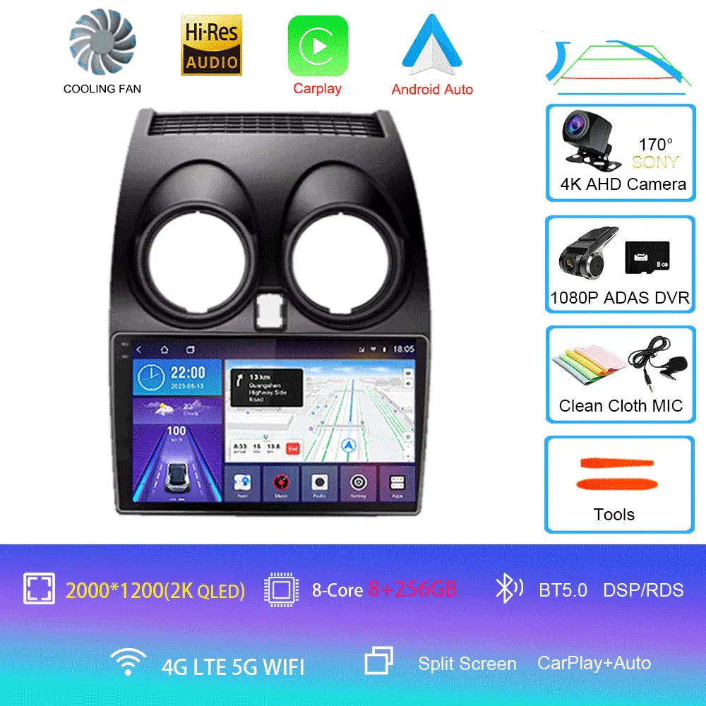 Android 14 2 DIN untuk Nissan Qashqai 1 J10 2006-2014 Radio Mobil Navigasi Pemutar Multimedia DVD Carplay Stereo Speaker Unit Ke