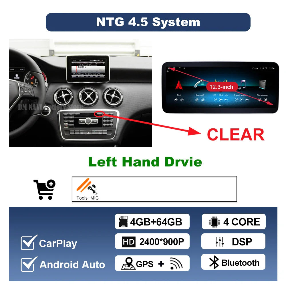 Wireless CarPlay Android Auto For Benz A Class 2013-2018 GLA Class 2015-2019 Navigation GPS Multimedia Display Head Unit BT DSP