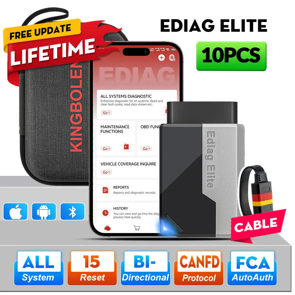 10PCS No Subscription Lifetime Update Kingbolen Ediag elite ALL Software Bi Directional 15 Reset CANFD Protoco OBD2 Scanner