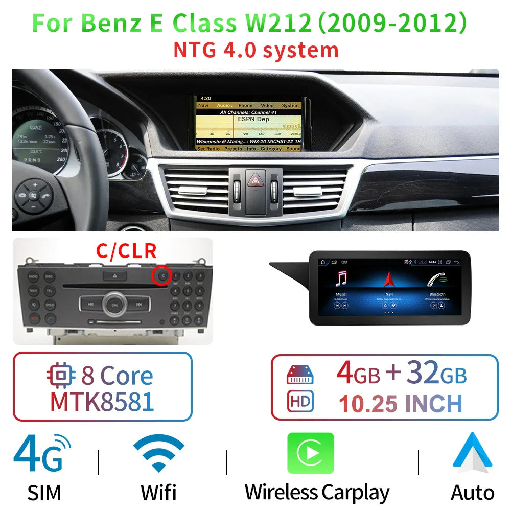 8 Core Android System Car GPS Navi Screen For Mercedes W212 2009-2016 WIFI SIM 8+128GB BT Carplay IPS Screen Multimedia Player