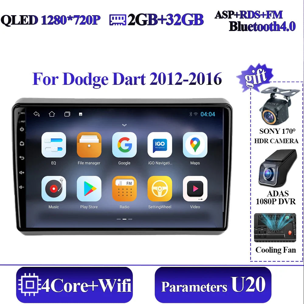 Wireless Android Auto Carplay For Dodge Dart 2012-2016 Car Multimedia Player 5G Wifi GPS Intelligent System 8 core Touch Display