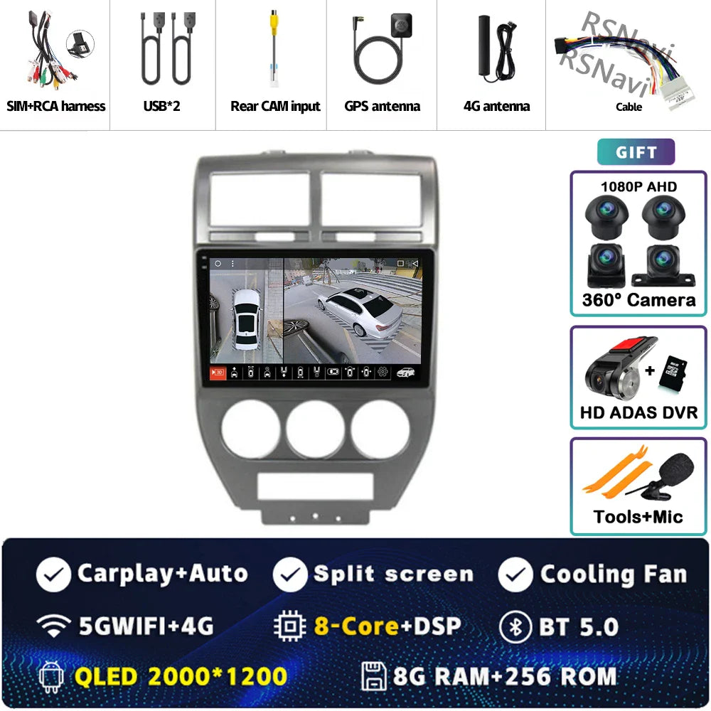 Android 14 For Dodge Caliber 2007 - 2012 2K QLED Android Car Radio Multimedia Video Player GPS AI Voice CarPlay 4G Stereo