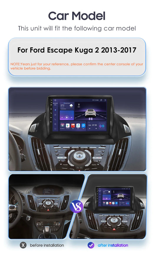 Hizpo 2 Din Android 13 For Ford Kuga 2 Escape 2013 - 2017 Car Radio Multimedia Video Player Navigation GPS 4G Carplay Stereo RDS