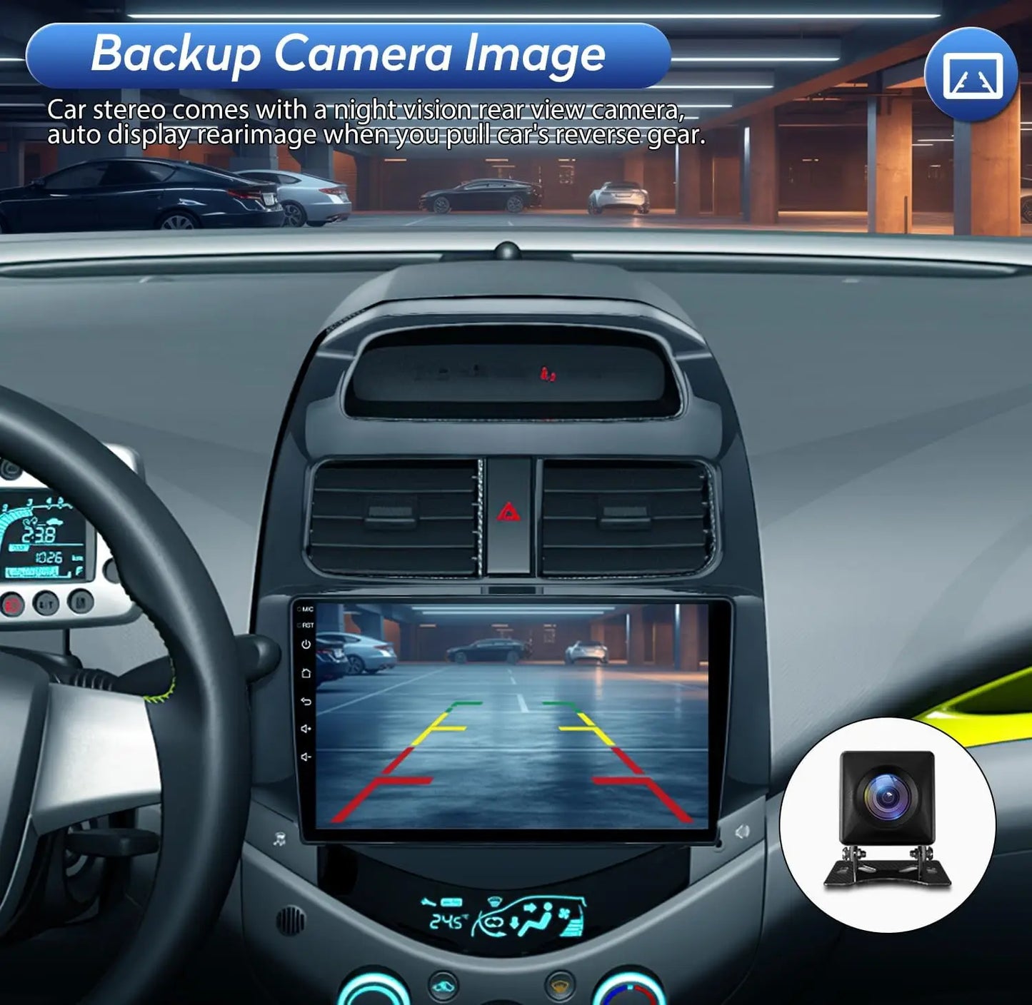 Car Radio Stereo for Chevy Spark 2013-2015 Android 13 Touch Screen 9 Inch Android Auto/CarPlay Bluetooth WiFi GPS Navigation