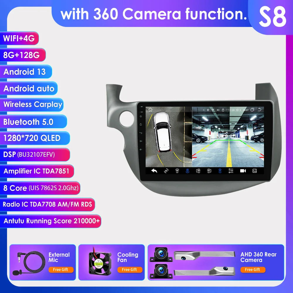 Hizpo 2 Din Android 13 Car Radio For HONDA FIT JAZZ 2007-2013 Multimedia Video Player AI Voice Wireless CarPlay Auto Head Unit