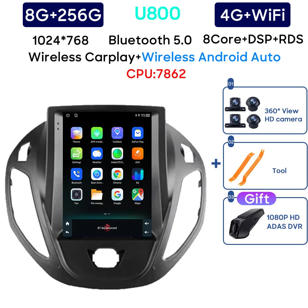 Android 14 Car Radio For Ford B-Max Transit Courier Tourneo 2012 - 2018 Carplay Navigation GPS Carplay Multimedia Player No 2din
