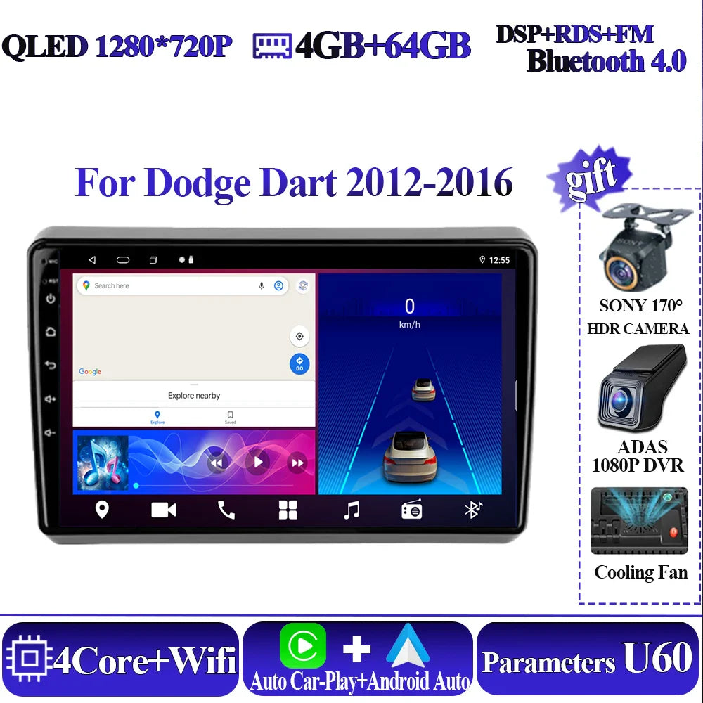 Wireless Android Auto Carplay For Dodge Dart 2012-2016 Car Multimedia Player 5G Wifi GPS Intelligent System 8 core Touch Display