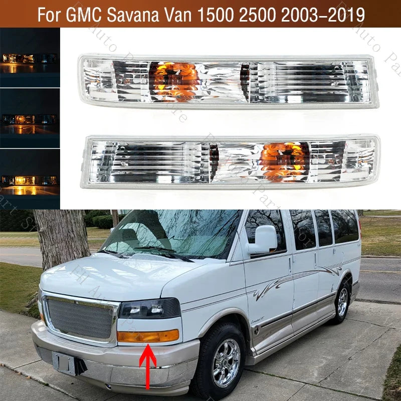 2PCS For GMC Savana Van 1500 2500 2003 2004 2005 2006-2019 Front Bumper Fog Light Turn Signal Lamp With Bulb GM2520188 GM2521188