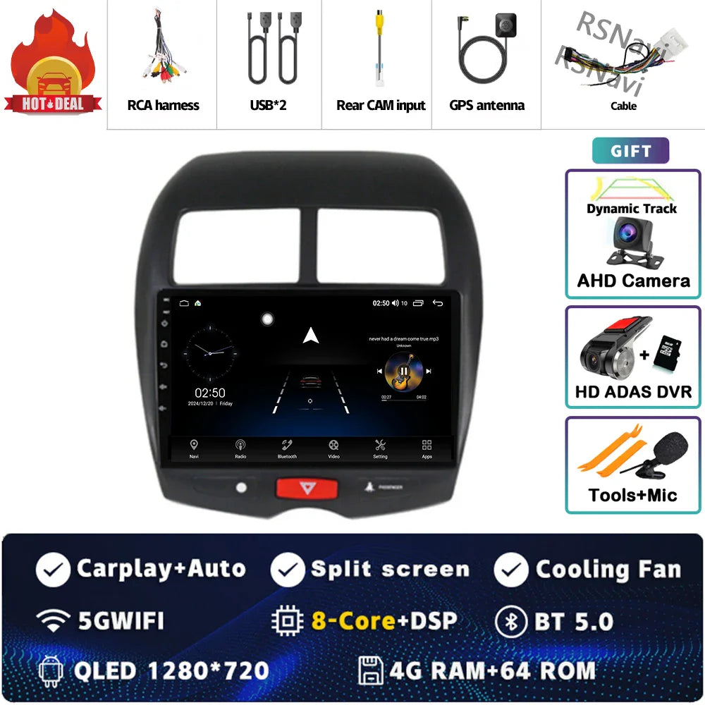 Android 14 For Mitsubishi ASX 1 2010 - 2016 2K QLED Android Car Radio Multimedia Video Player GPS Stereo CarPlay 4G Head Unit