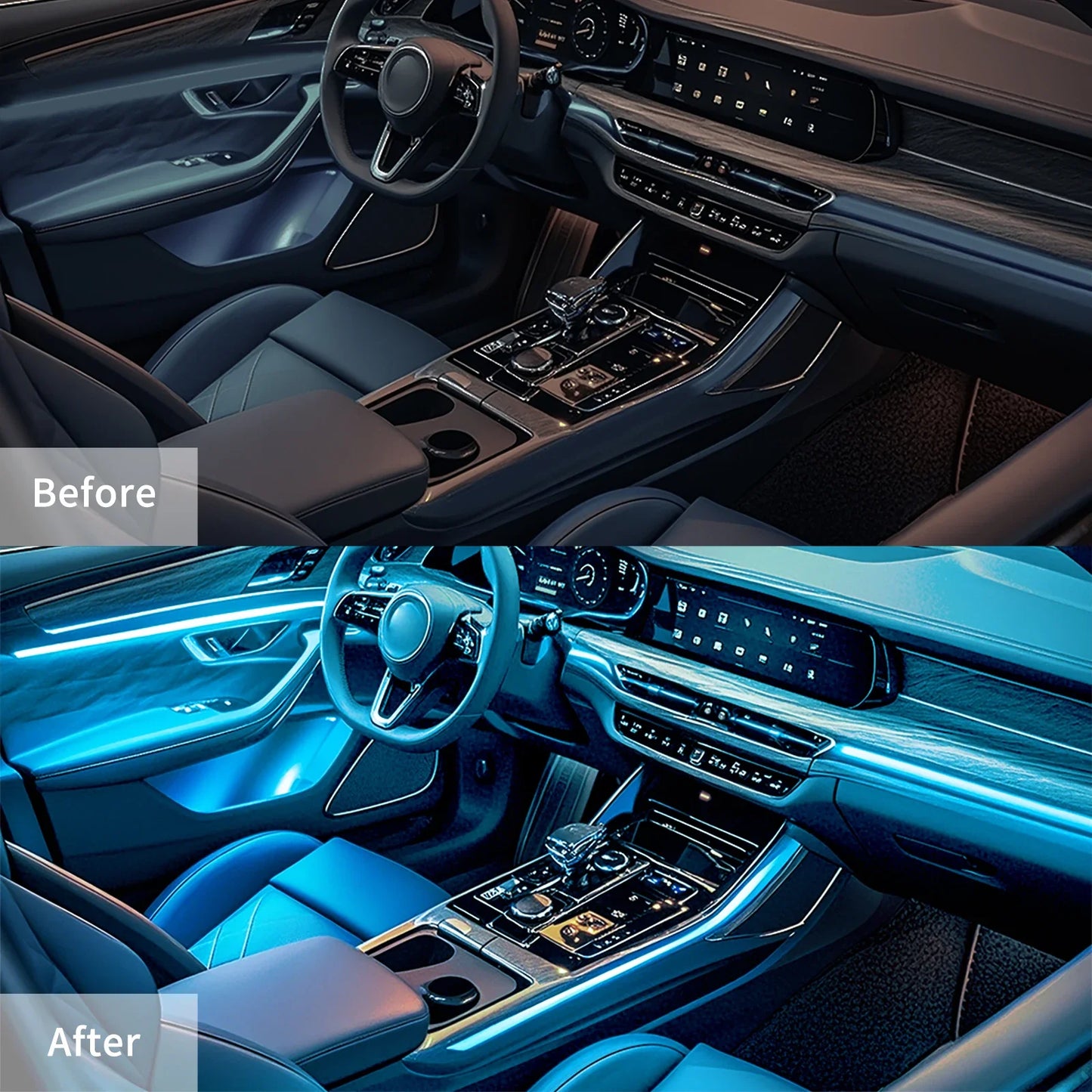 Interior Car LED Strip Lights APP Control, 5 in 1 RGB 16 Million Customized Colors Ambient Lighting Kit with 236 inches Fiber