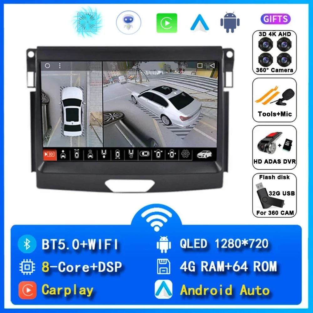 Android 15 Car Radio Stereo QLED Screen For Ford Ranger 2015 2016 2017 2018 2019 2020 GPS Multimedia Carplay Autoradio Head unit