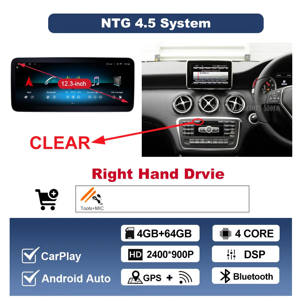 Wireless CarPlay Android Auto For Benz A Class 2013-2018 GLA Class 2015-2019 Navigation GPS Multimedia Display Head Unit BT DSP