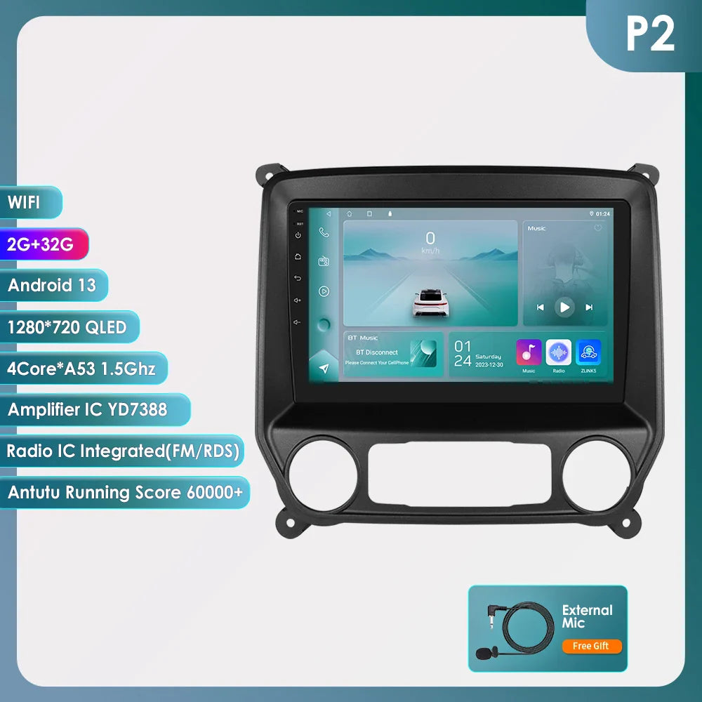 Hizpo Android 13 Auto Carplay For Chevrolet Silverado GMC Sierra 2014 - 2018 Car Radio Stereo GPS Navigation Multimedia Player