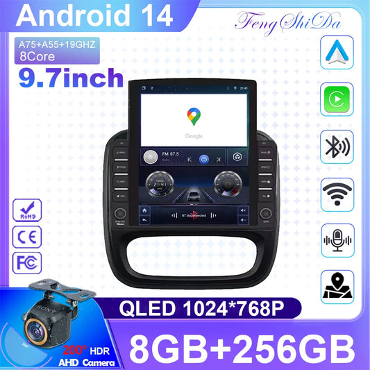 9.7 inch Android For Renault Trafic 3 14-21 For Opel Vivaro B Car Radio Carplay 2 Din Head Unit GPS Navigation  Touch Screen
