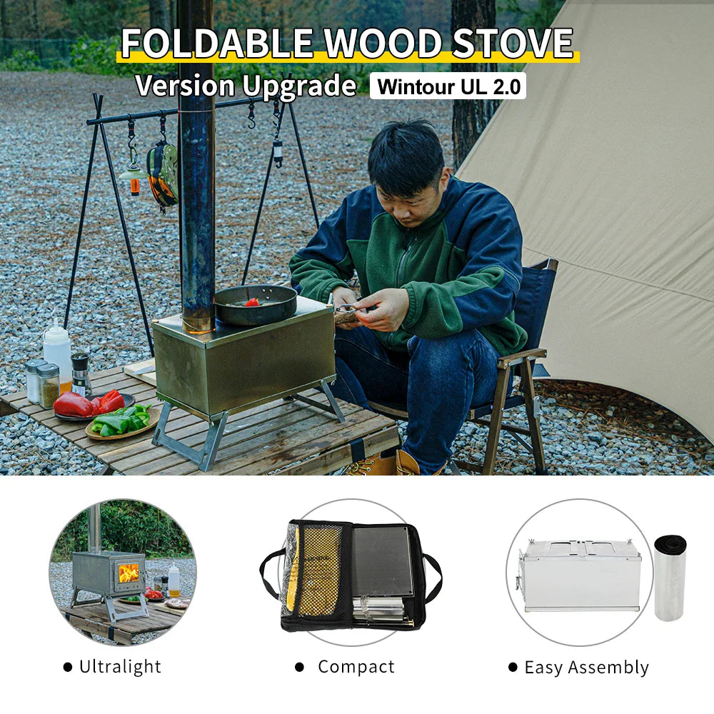 Folding Woodstove Durable Portable Foldable Wood Burning Stainless Steel Firewood Stove For Outdoor Camping Heat Oneself & Food