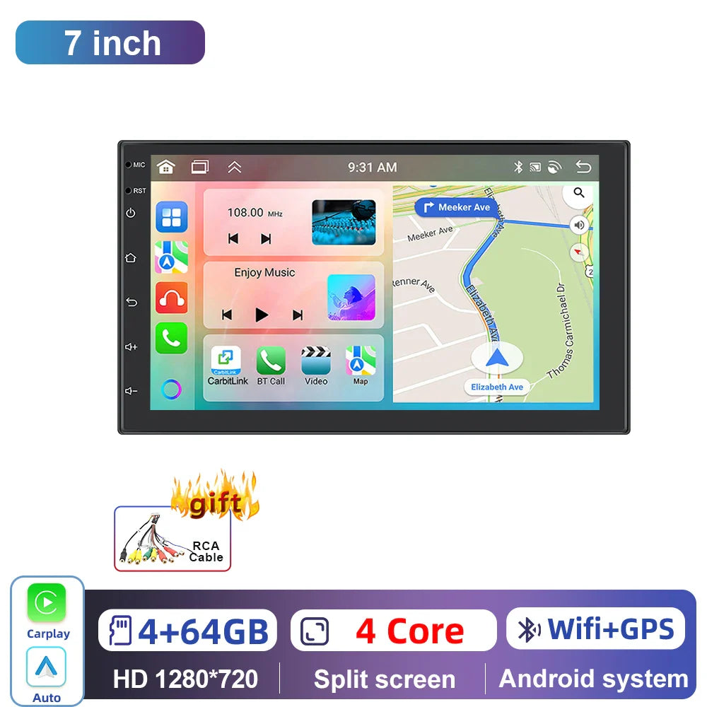 Podofo Android 6+128G 7/9/10inch Car Stereo Radio Universal WIFI Carplay Android Auto Car Multimedia Player Bluetooth FM 32EQ
