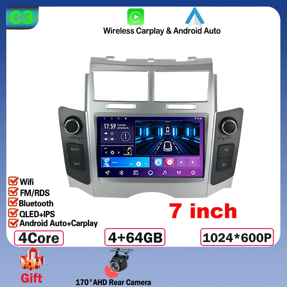 7'' Android 14 Car Radio For Toyota Yaris XP90 Vitz Platz 2005-2012 GPS Navigation Stereo CarPlay Auto Multimedia 4G WIFI Player
