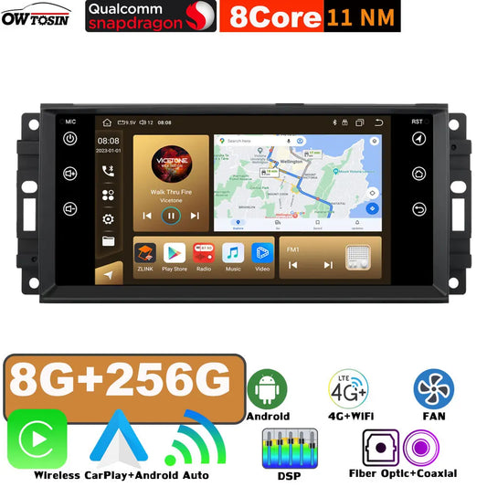 7862 8G+256G Android 13 Car GPS Navigation Radio Screen For Jeep Cherokee Wrangler Patriot Liberty Dodge RAM 1500 Stereo CarPlay
