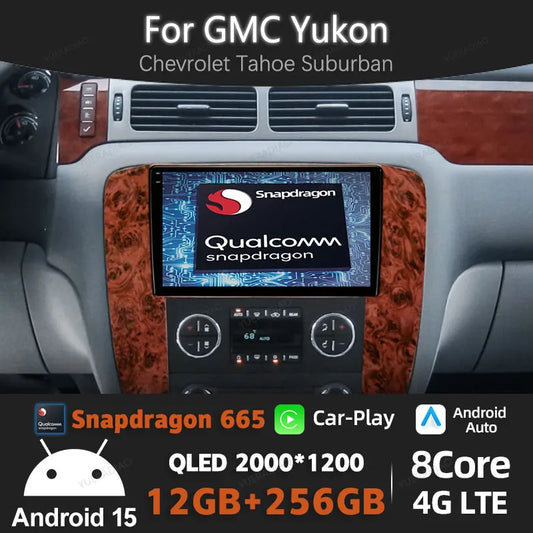 Android 15 Carplay Auto Car Radio For GMC Yukon Chevrolet Tahoe Suburban 2008 - 2012 Multimedia Stereo Video Player NAVI GPS 4G
